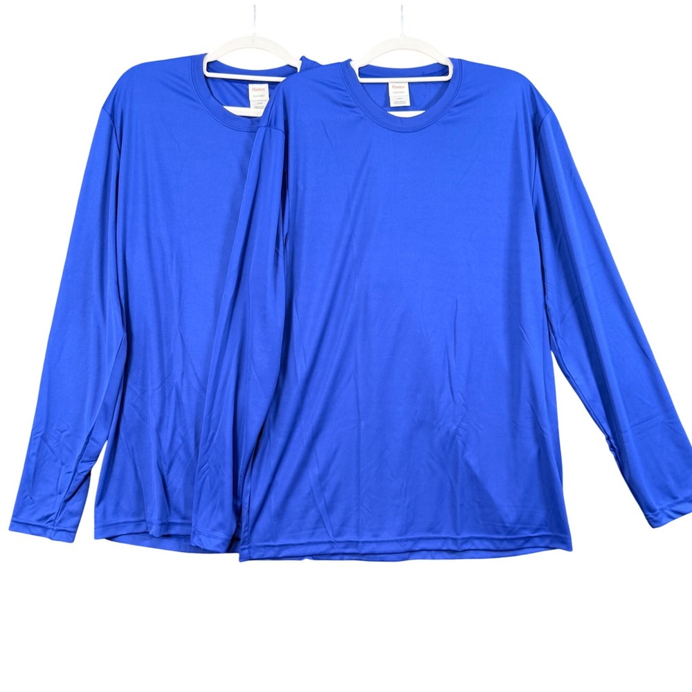 Hanes Mens L 2 pk Cool DRI Performance T Shirt Royal Blue Long Sleeve Activewear